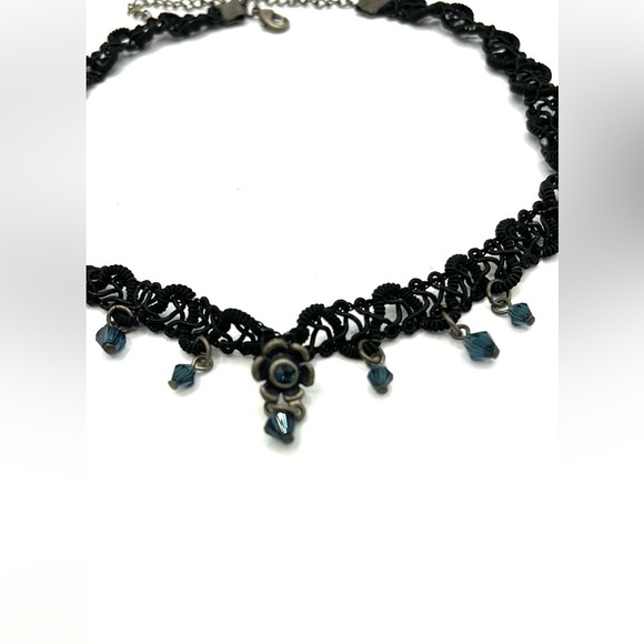Romantic Black Lace Choker with Blue Faceted Beads. Flower in center Lace Gothic - Picture 11 of 11